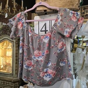 TeenBell Gray Floral Blouse